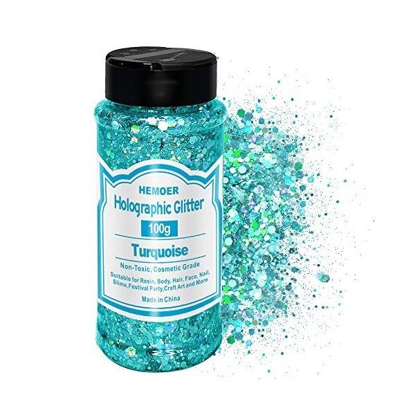 HEMOER Paillettes dopale jaunes, 100 g de paillettes chunky pour résine, visage, ongles, corps, artisanat, festival, fête d