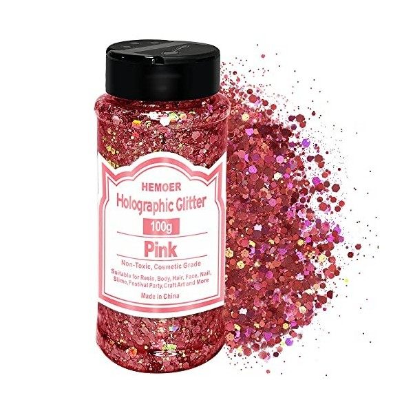 HEMOER Paillettes dopale jaunes, 100 g de paillettes chunky pour résine, visage, ongles, corps, artisanat, festival, fête d