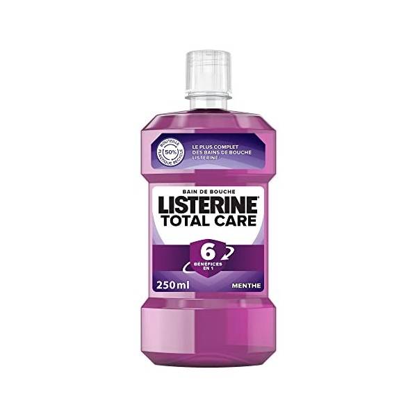 Listerine Bain de Bouche Quotidien, Total Care 6 En 1, pour une Haleine Fraîche, Pas de saveur, Transparent, 250 ml