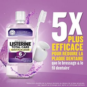Listerine Bain de Bouche Quotidien Sans Alcool, Total Care Goût Plus Léger, Menthe Douce, pour une Haleine Fraîche, Transpare
