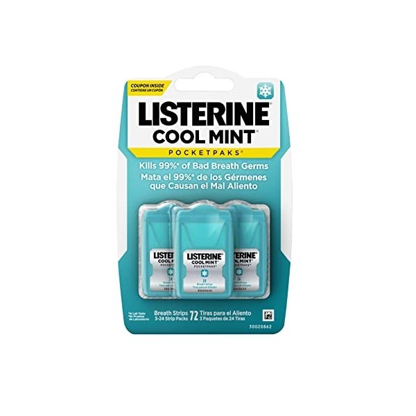 Listerine – PocketPaks – Lot de 3 distributeurs de bandes de menthe pour une haleine fraîche