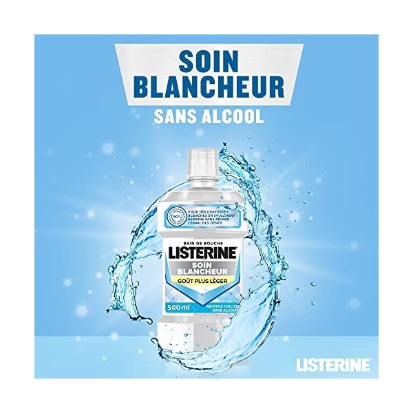 Listerine Bain de Bouche Quotidien, Soin Blancheur Goût Plus Léger, pour une Haleine Fraîche, 500ml