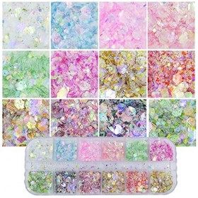 Kit de poudre de paillettes à paillettes 3D - Motif papillon, cœur, hexagone - Paillettes violettes pour nail art, décoration