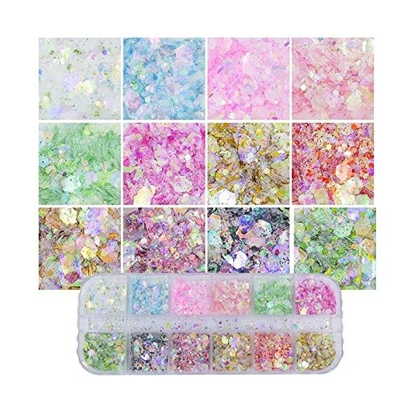 Kit de poudre de paillettes à paillettes 3D - Motif papillon, cœur, hexagone - Paillettes violettes pour nail art, décoration