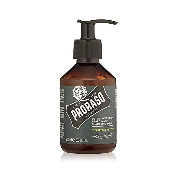 Proraso Shampoing Barbe Cyprès & Vétiver, 100 ml, Shampoing pour barbe parfumé qui adoucit, soigne et élimine en douceur les 