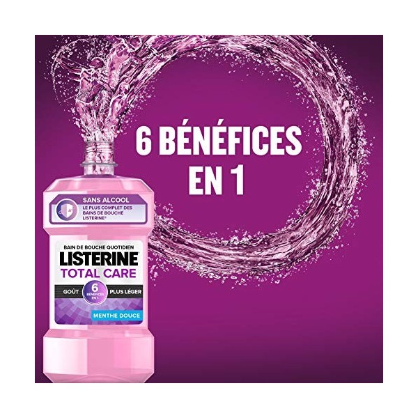 Listerine - Bain de Bouche 6 en 1 Total Care sans alcool - Goût plus léger Menthe Douce - 500ml