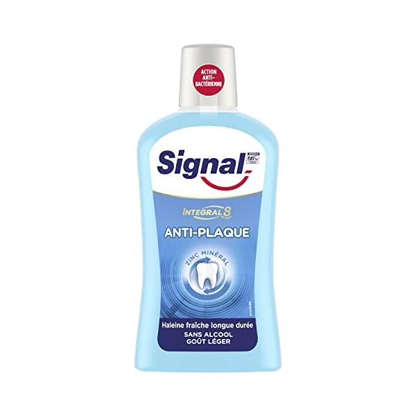 Signal Bain de Bouche Intégral 8 Charbon Antibactérien, Soin bucco-dentaire, Pouvoir blanchissant Lot de 3x500ml 