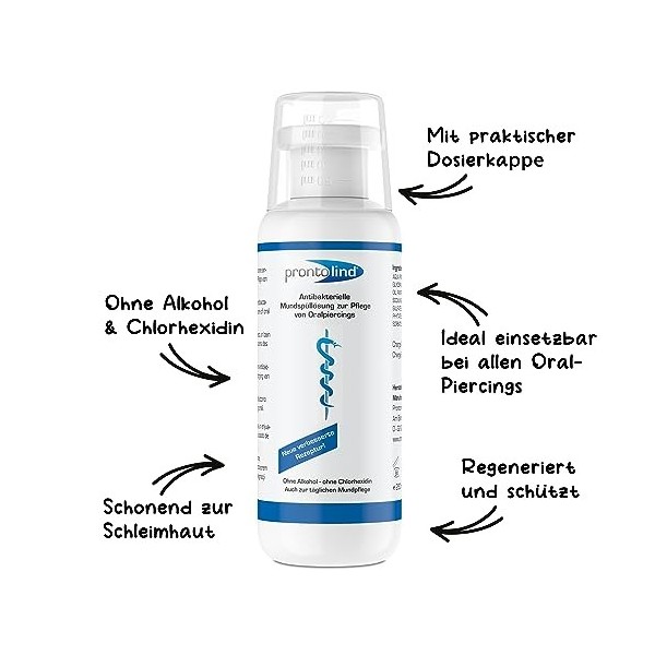 ProntoLind - Solution de rinçage buccal pour le soin des piercings buccaux - 250 ml