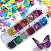 Kalolary Papillon Ongles Paillettes, 3D Laser Nail Art Sequins Mixed Color Glitter pour Festival Fête Visage Corps Cheveux On