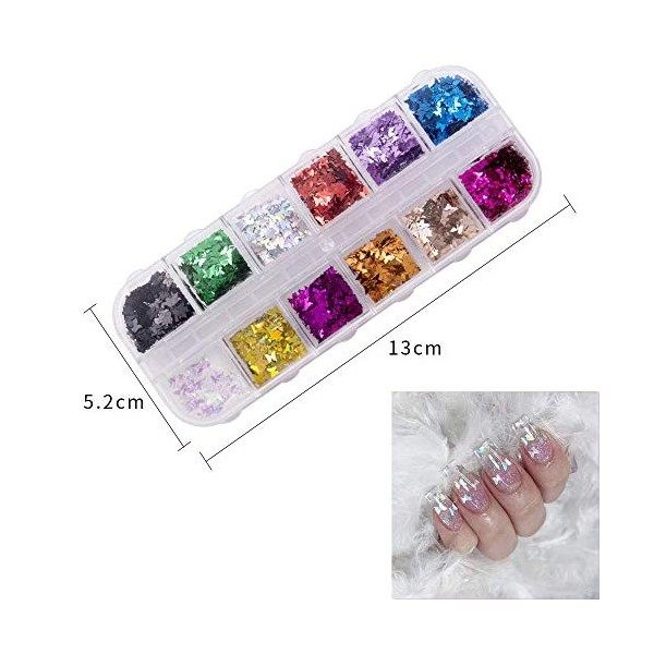 Kalolary Papillon Ongles Paillettes, 3D Laser Nail Art Sequins Mixed Color Glitter pour Festival Fête Visage Corps Cheveux On