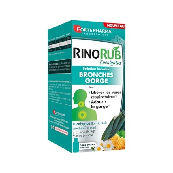 Forté Pharma - RinoRub Solution buvable Bronches-Gorge | Complément alimentaire - Maux de gorge, Gorge irritée, Bronches | Hu