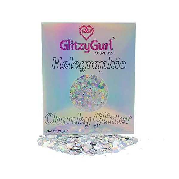 GlitzyGurl Grosses paillettes holographiques pour le visage, le corps, les cheveux, les ongles - 20 g