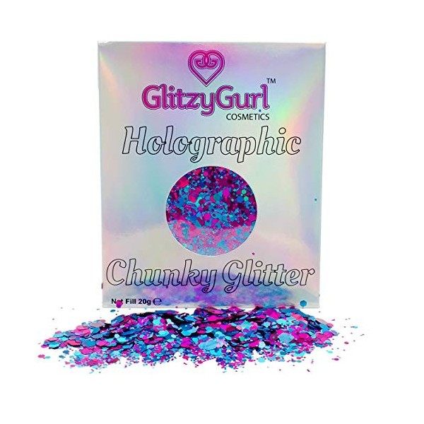 GlitzyGurl Grosses paillettes holographiques pour le visage, le corps, les cheveux, les ongles - 20 g