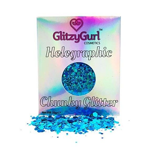 GlitzyGurl Grosses paillettes holographiques pour le visage, le corps, les cheveux, les ongles - 20 g