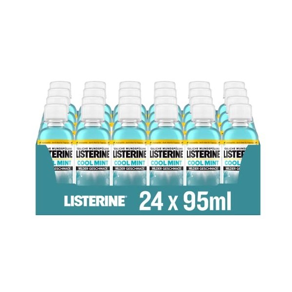 Listerine Cool Mint Goût doux 24 x 95 ml , après-shampoing buccal antibactérien sans alcool avec huiles essentielles pour un