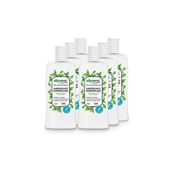 alkmene Bain de bouche sans alcool protection caries à leau de menthe bio - bain bouche végan protection x 6 sans silicones,