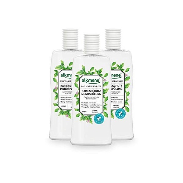 alkmene Bain de bouche sans alcool protection caries à leau de menthe bio - bain bouche végan protection x 6 sans silicones,