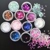 Lot de 12 boîtes de paillettes pour ongles en forme de papillon - Couleur or rose et argent PE-002