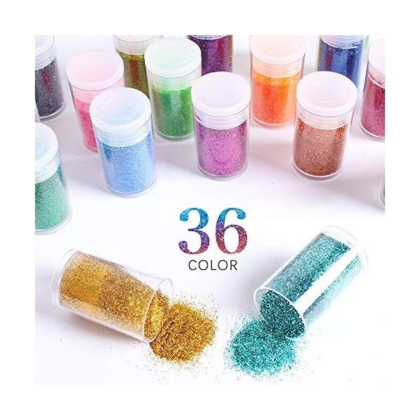 Extra Fine Glitter, Set of 36 Colors Nail Arts Cosmetic Glitter, Resin Crafts Loose Glitter Powder Shaker for Face Body Hair 