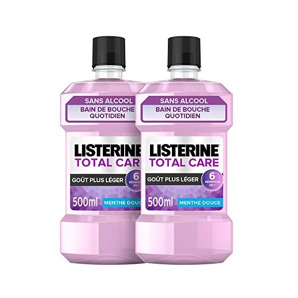 LISTERINE® TOTAL CARE – Bain de bouche quotidien - goût plus léger – sans alcool – Lot de 2 bouteilles 500ml