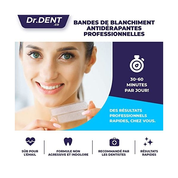 Bandes de blanchiment des dents DrDent Premium - 20 séances de blanchiment - Formule non sensible - 40 -sans peroxyde - Sans 