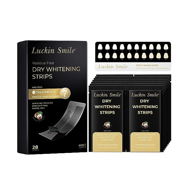 NOUVEAU! LuckinSmile Bande Blanchiment Dentaire à Sec Pour 14 Séances de Blanchiment des Dents, 28 Teeth Whitening Strips, Fo