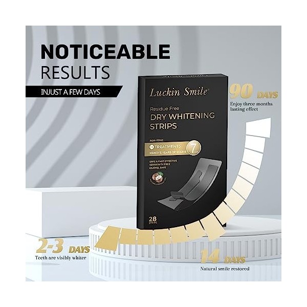 NOUVEAU! LuckinSmile Bande Blanchiment Dentaire à Sec Pour 14 Séances de Blanchiment des Dents, 28 Teeth Whitening Strips, Fo