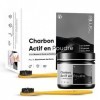 Blanchiment Dentaire Professionnel au Charbon Actif en Poudre 200g, 2 Brosses À Dents en Bambou - Menthe Poivrée & Charbon de