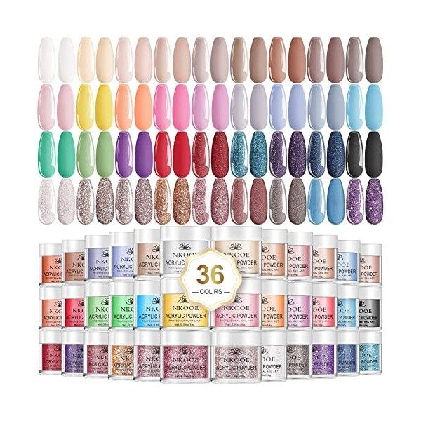 NKOOE Lot de 36 couleurs de poudre à ongles acrylique