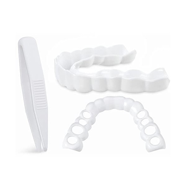 2 Pièces Prothèses Instantanées de Facettes Fausses Dents Sourire Dentier Dentaire Top Fausses Dents avec Mini Pinces pour Ho