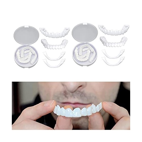 2 Paires Dentier,Dentier Provisoire,Fausse Dent,Dent Provisoire,Facettes Instantanées Dents pour Hommes Femmes Mauvaise Alter