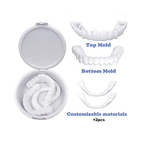 2 Paires Dentier,Dentier Provisoire,Fausse Dent,Dent Provisoire,Facettes Instantanées Dents pour Hommes Femmes Mauvaise Alter