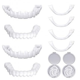 Faux Dentier Sourire Parfait, 2 Paires Dent Provisoire Fausse Dent Dentier  Amovible Haut et Bas, Facette Prothese Dentaire, F