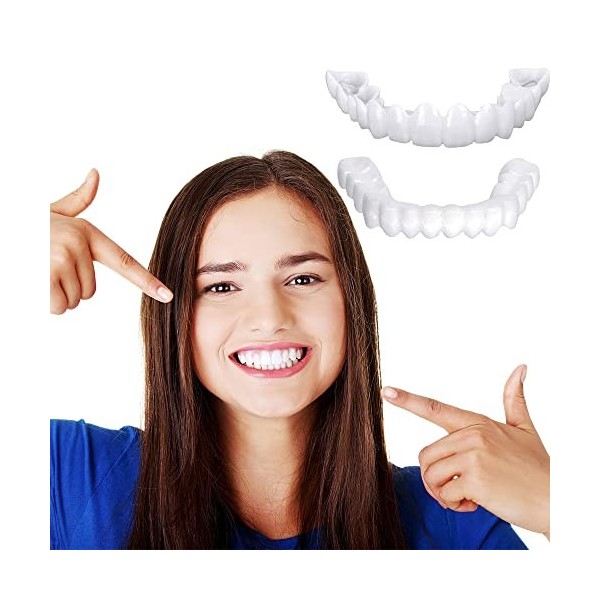 2 Paires Faux Dentier Sourire Parfait, Dent Provisoire Fausse Dent