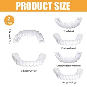 Faux Dentier Sourire Parfait, 2 Paires Dent Provisoire Fausse Dent Dentier Amovible Haut et Bas, Facette Prothese Dentaire, F