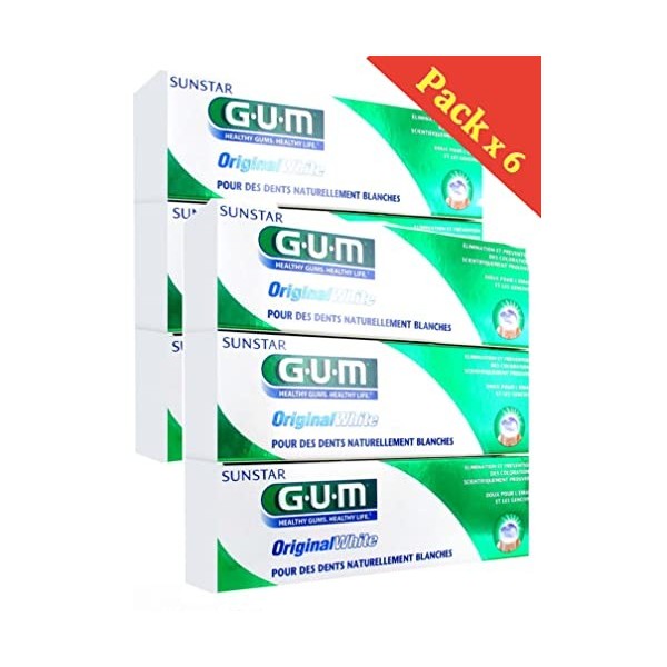 G.U.M Dentifrice Blancheur Original White - Lot de 6 Tubes de 75 mL