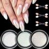 Poudre Chrome Ongle Blanc - 3 Boîtes Aurora Ice Chrome Pigment Poudre Effet Perle Poudre Ongles Effet Miroir pour Manucure Sa