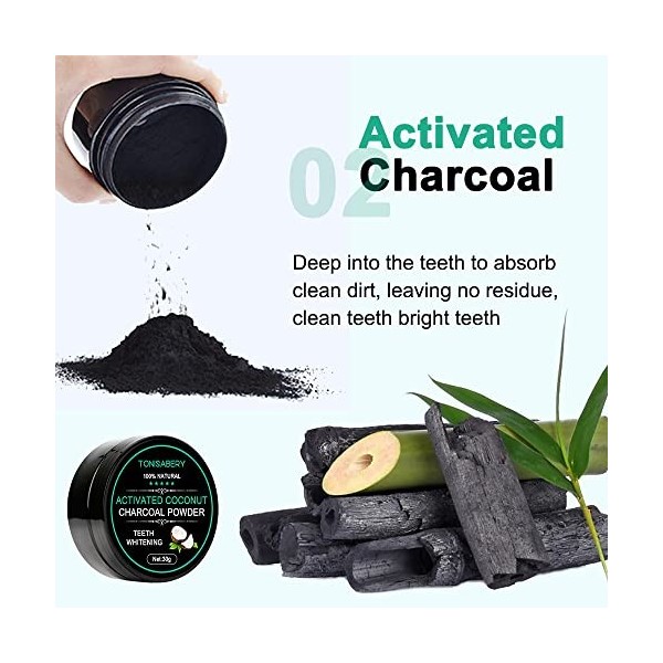 BeisDirect 30g Poudre de blanchiment des dents au charbon actif en coquille de noix de coco Dentifrice en poudre au charbon d