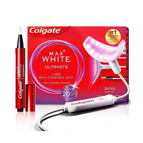 Amazon Exclusive Kit blancheur Colgate Max White Ultimate LED - Sérum blancheur et lampe LED - élimine jusqu’à 20 ans de tach