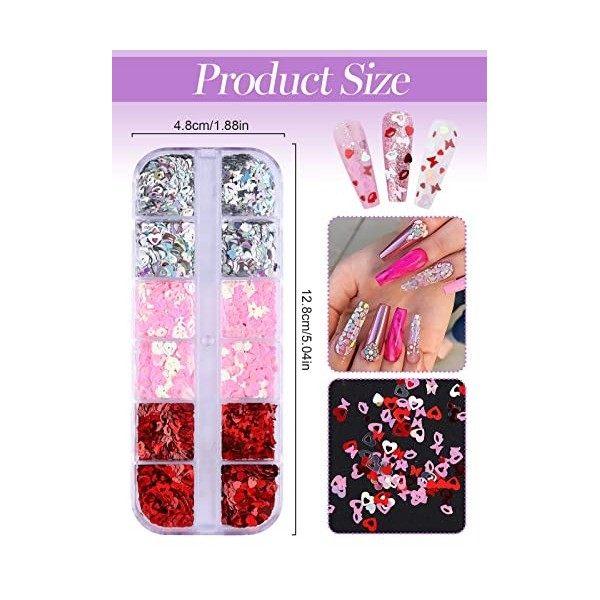 Kalolary 2 Boîtes En forme de coeur Nail Sequins Glitter, Paillette Ongles Nail Art Holographique, La Saint-Valentin Holograp