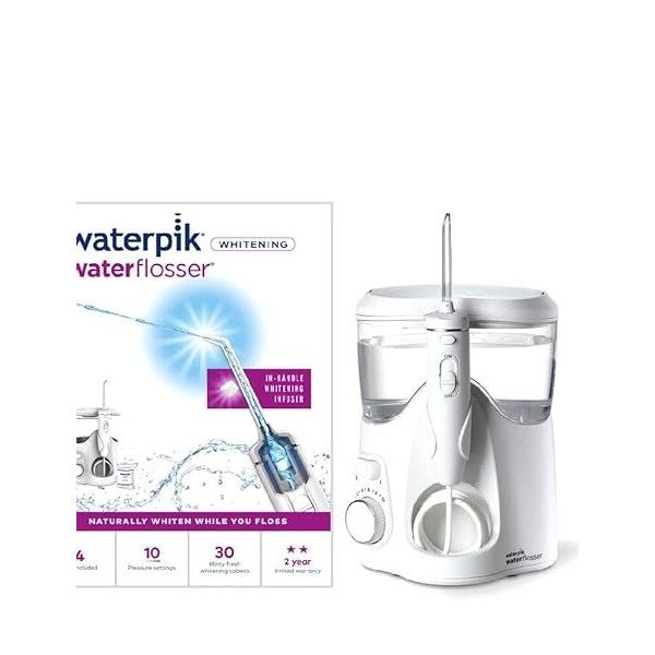 Waterpik WF-06UK - Hydropulseur professionnel avec pastilles de blanchiment des dents à la menthe - Outil de retrait de la pl