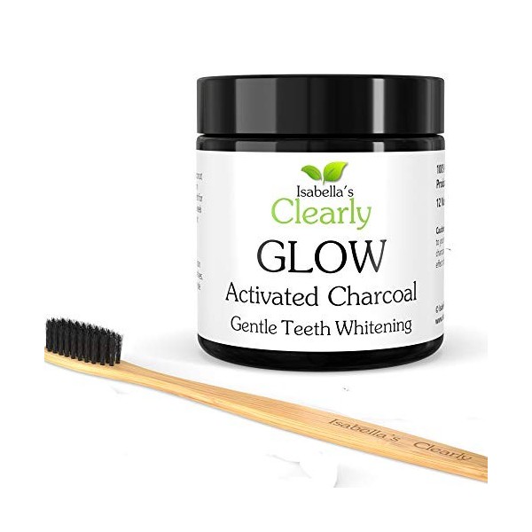 Clearly GLOW Blanchiment des dents en poudre de charbon actif + brosse à dents en bambou doux | Pur, naturel, de qualité alim