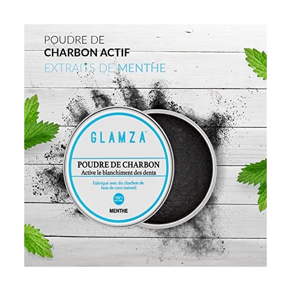 2 poudres de blanchiment Glamza + 2 brosses a dents en bambou naturel - charbon actif - dents naturellement blanches [blanchi