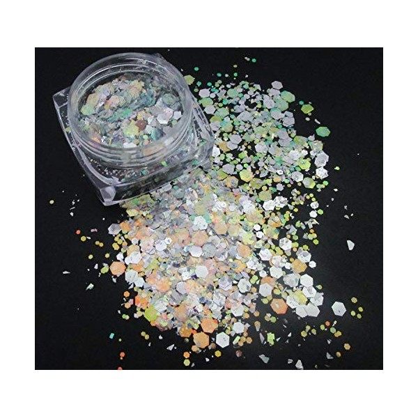 Lot de 12 pots de paillettes scintillantes irisées champagne rose doré et paillettes pailletées pour nail art, maquillage, lo