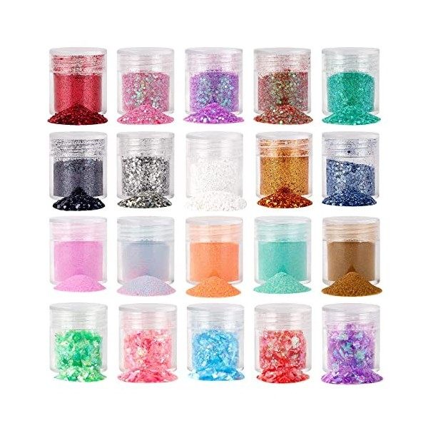 Paillettes épaisses et fines, 20 couleurs assorties, pour loisirs créatifs, fard à paupières, maquillage, nail art, pigment, 