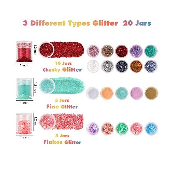 Paillettes épaisses et fines, 20 couleurs assorties, pour loisirs créatifs, fard à paupières, maquillage, nail art, pigment, 