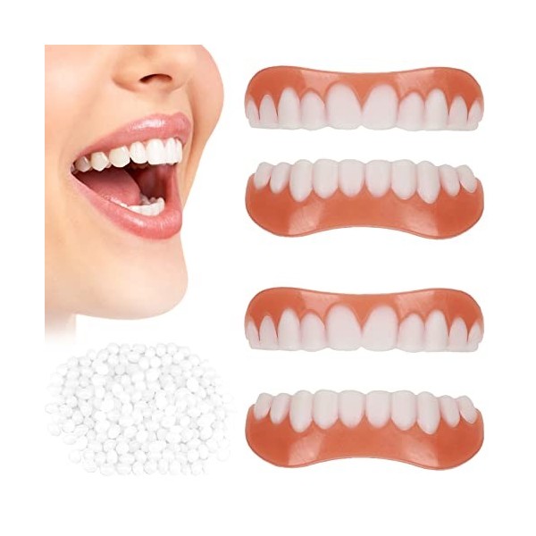 Lot de 2 paires de faux placages pour dents en haut et en bas - Placages instantanés - Blanchiment des dents temporaire - Ave