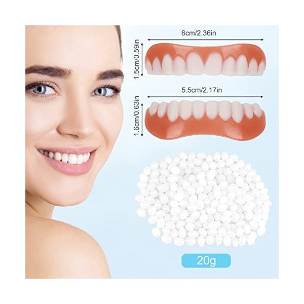 Lot de 2 paires de faux placages pour dents en haut et en bas - Placages instantanés - Blanchiment des dents temporaire - Ave