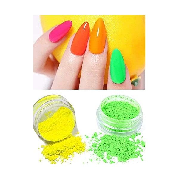 Kalolary 12 boîtes Pigment Poudre dOngle, Poudre Fluorescente Colorée Acrylique Nail Art Dégradé poudres arc-en-ciel Ongles 