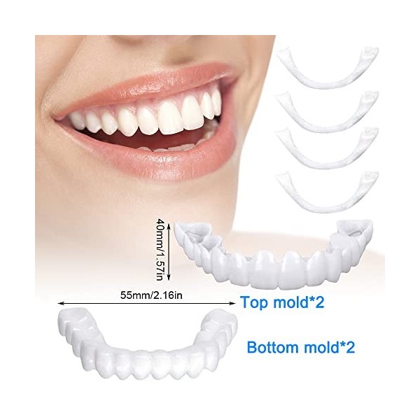 SKJJL Prothèse Dentaire Cosmétique, 2 Paires Fausse Dent Naturel a Poser, Dentier Sourire Parfait, Dentier Provisoire Dentier
